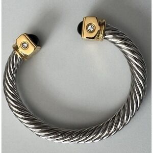 Joan Rivers Twisted Rope Cable Cuff Bracelet Gold Silver Tone Crystal Ends